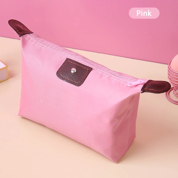 Bärbar kosmetisk väska Damresetoalettartiklar Skönhetsväska Vattentät Mini Söt Clutch Handväska Case Organizer Pink