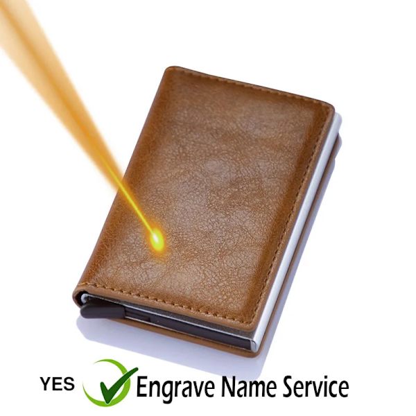 Gravyr Anpassat namn ID Kreditkortshållare Plånböcker Märke Märke Rfid Blockering Magic Läder Smal Miniplånbok Liten Pengaväska Handväska Brown(Name Service)