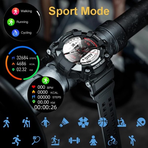 Sport Militär Smart Watch Herr Man Smartwatch Elektronik Smart Klocka För Android IOS Fitness Tracker Smartklocka Trosmart CT8 Black