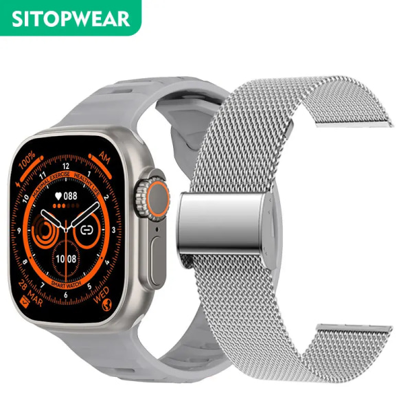 NY Smart Watch Ultra Herr Dam Smartwatch Bluetooth Samtal Temperaturmätning Hälsoövervakning Trådlös laddning 49mm With Steel Strap(.838)