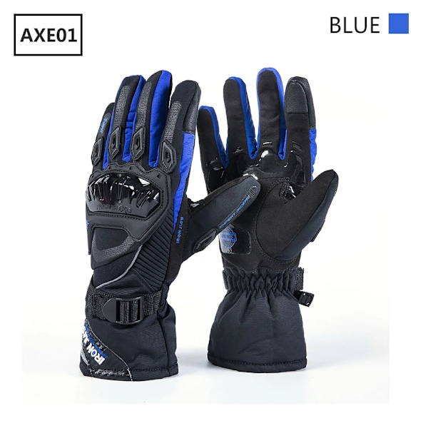 Iron Jia'S Vinter Motorcykelhandskar Varma Vattentäta Skyddande Guantes Moto Pekskärm Motorcykelkörning Motosiklet Eldiveni AXE01-Blue M