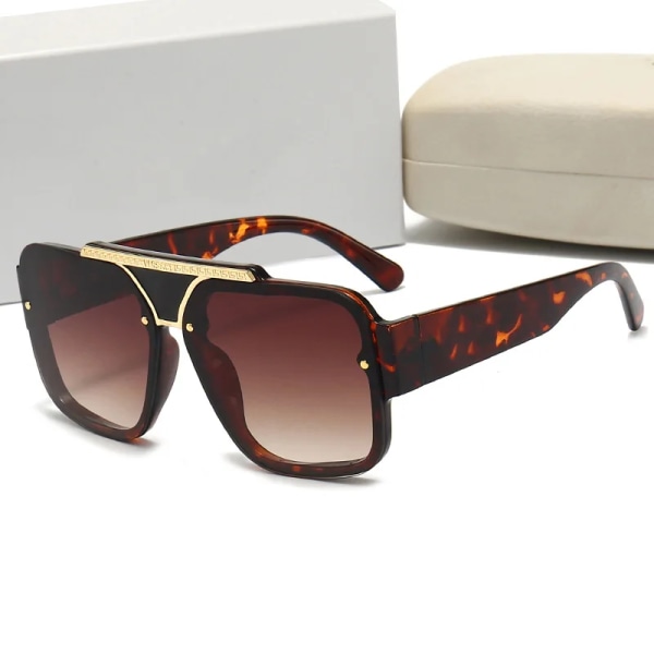 Nytt mode överdimensionerade solglasögon Lyxmärke Kvinnor Män Moderna fyrkantiga glasögon Unisex Black Man Solskydd UV400 LEOPARD NO CASE