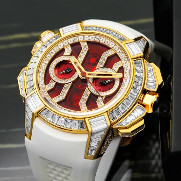 Moissanite Diamond Jacob&Co Mode Watch för män Ny watch Herr Hip Hop Lyx 18K guld Chrono vit gummiröd watch V318-SBL