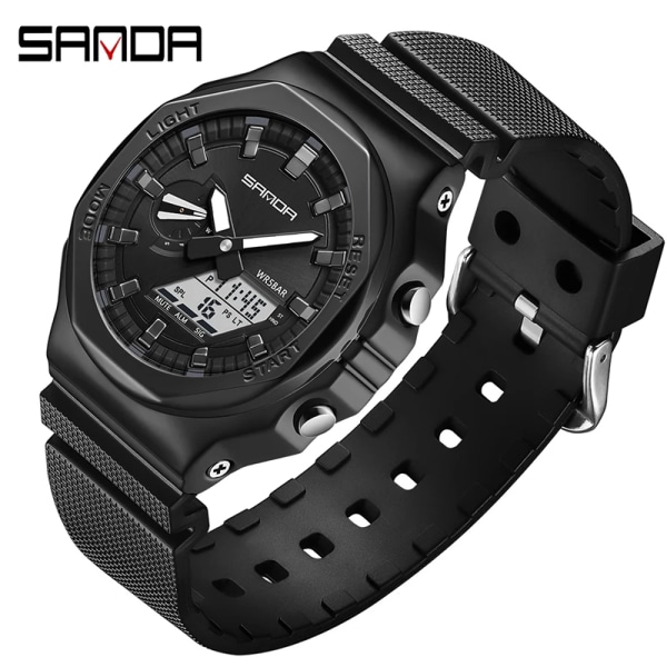 SANDA Fashion Nya sportklockor för män Militär Quartz Man Waterproof G-Style Watch For Herr Klocka reloj de hombre black white