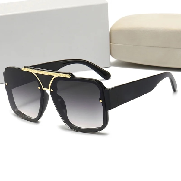 Nytt mode överdimensionerade solglasögon Lyxmärke Kvinnor Män Moderna fyrkantiga glasögon Unisex Black Man Solskydd UV400 BLACK GREY NO CASE