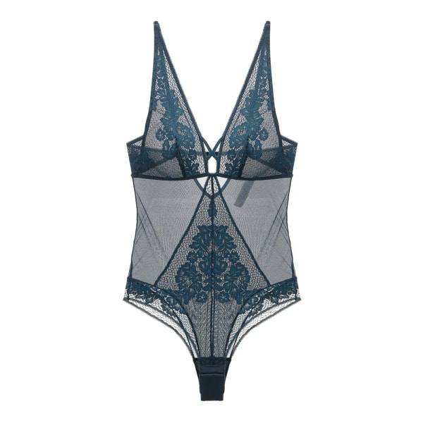 Sexig spetsbody Damunderkläder i ett stycke Deep V Slim Fit BH Trosor Kostym Push Up Underkläder för kvinnor Black M (34or75ABC)
