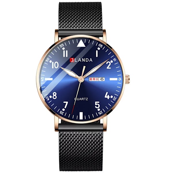Nya klockor män lyxmärke 6 mm ultratunna mode män klockor rostfritt stål Mesh bälte Lysande vattentät kvarts watch Black Rose Blue