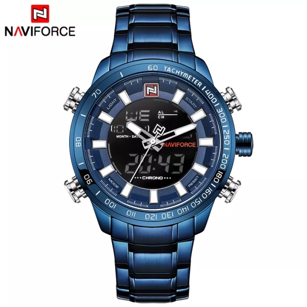 NAVIFORCE Top Lyx Märke Herr Sportklockor Herr Full Steel Quartz Digital Klocka Man Vattentät Watch Relogio Masculino Black Red
