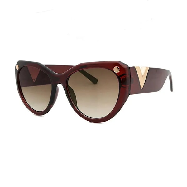 LOERHUNAR New Fashion Summer Cat's Eye Solglasögon Stor ram Retro Mode Dam utomhus Senior Solskyddssolglasögon Tea with the box