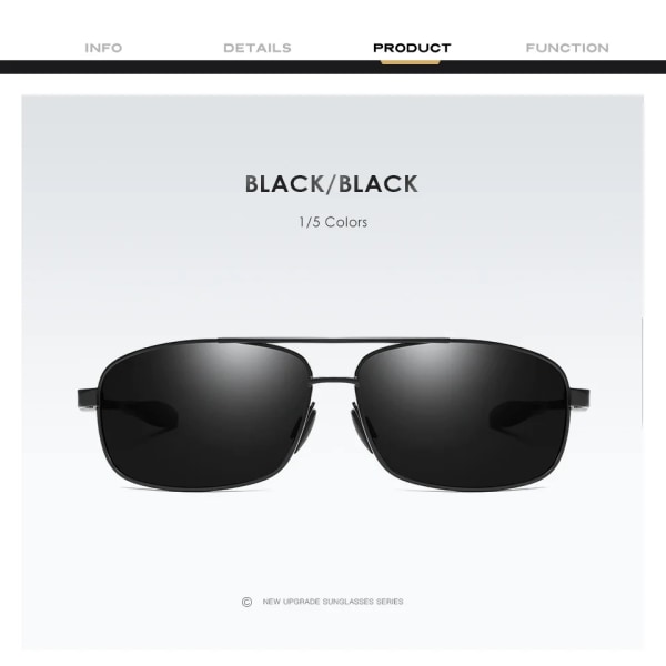 AORON Brand Design Polariserade solglasögon för män Solglasögon i aluminium Körning för män Vintage glasögontillbehör Black-black