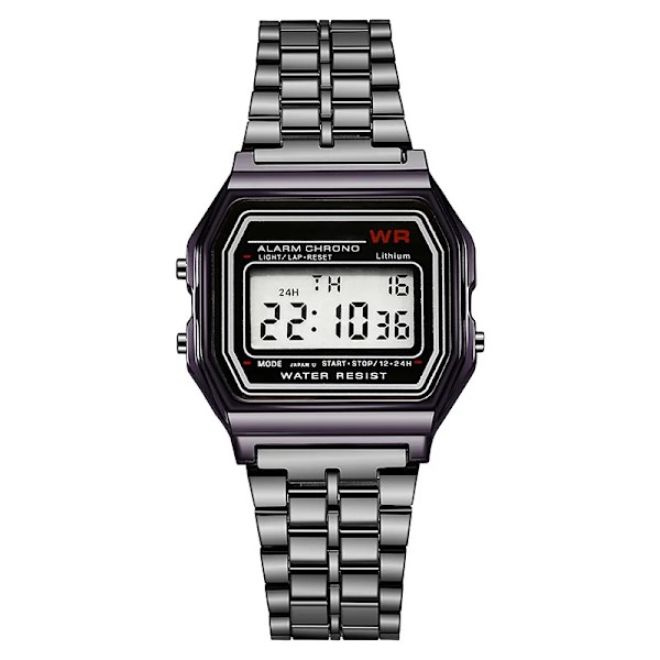 LED stålbälte Rose Guld Silver Klockor Män Kvinnor Elektronisk Digital Display Retro Style Klocka Relogio Masculin Reloj Homb Black