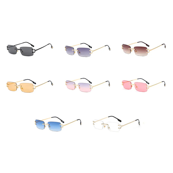 Kachawoo retro rektangulära solglasögon båglösa manliga kvinnliga uv400 små solglasögon mode blå rosa guld metall födelsedagspresenter purple pink lens as show in photo
