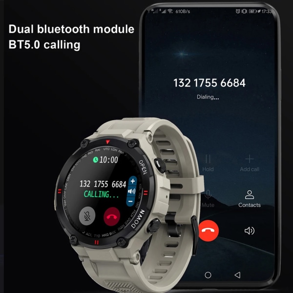 LEMFO Smart Watch Herr Sport Support Bluetooth Ring Ny musikkontroll Väckarklocka Påminnelse Smartwatch för Android-telefon Add black(.125)