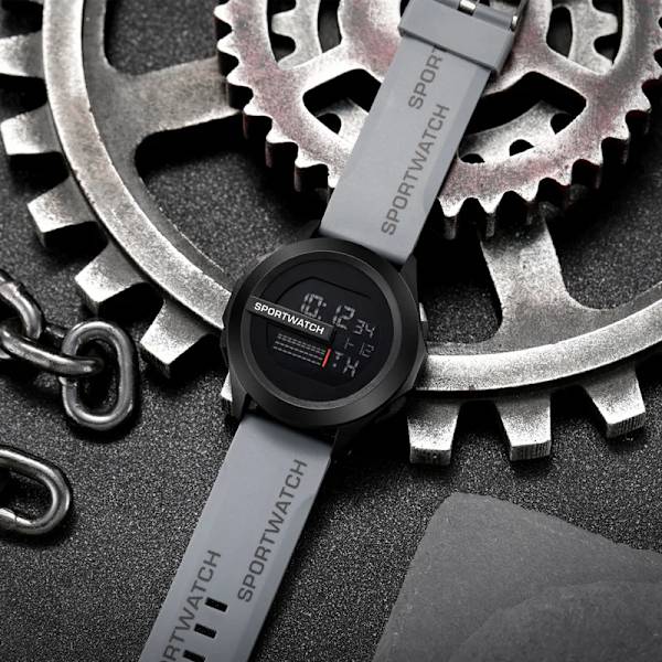 YIKAZE Watch Militär Digital Herrklockor Multifunktionsklocka Vattentät Lysande LED elektronisk armbandsur för barn A-Gray