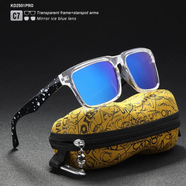 KDEAM iögonfallande funktion polariserade solglasögon för män Mattsvart rampassform. Måla tempel Play-Cool Solglasögon med case PRO-C17 Skull Zipper Case
