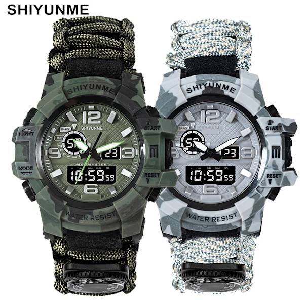 SHIYUNME Män Militär Watch Utomhus Kompass Tidslarm LED Digitala klockor Män Vattentät Quartz Clock relogio masculino Black