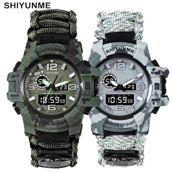 SHIYUNME Män Militär Watch Utomhus Kompass Tidslarm LED Digitala klockor Män Vattentät Quartz Clock relogio masculino Grey with box