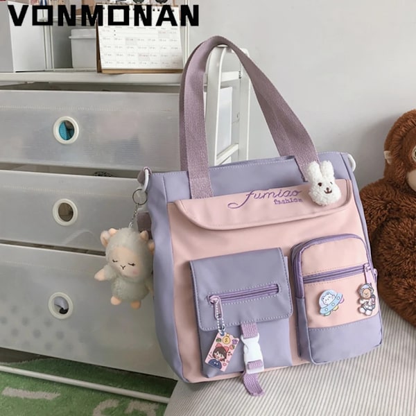 Söta tygväskor med stor kapacitet Trendig nylon lapptäcke skolboksväska för tonårsflickor Modestudent Crossbody Sac White Only bag
