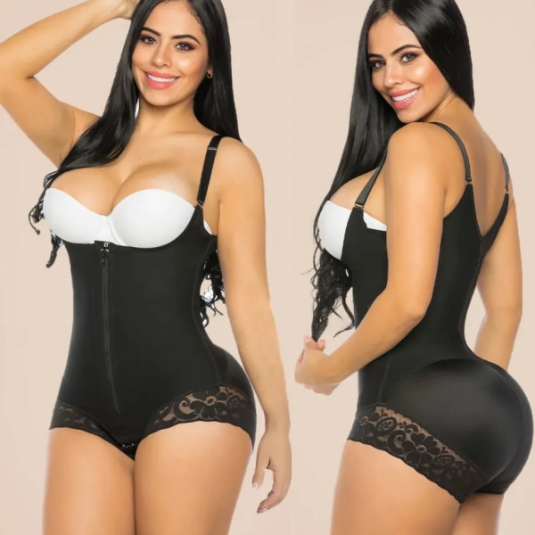 Fajas Colombians Dragkedja Body Shapewear Shapewear Kvinnor Waist trainer Reducerande gördel Platt mage Bantning Slida Efter förlossning bälte thin material beige M