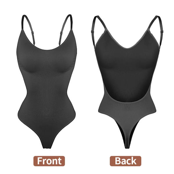Kvinnor Rygglösa Korsetter Shaper Sexig Seamless String Bodysuits Butt Lifter Djup V-hals U Plunge Bodyshaper Push Up Shapewear Fajas B-Black L(36)