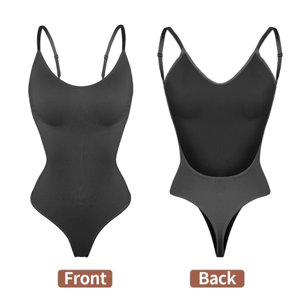 Kvinnor Rygglösa Korsetter Shaper Sexig Seamless String Bodysuits Butt Lifter Djup V-hals U Plunge Bodyshaper Push Up Shapewear Fajas B-Black XL(38)