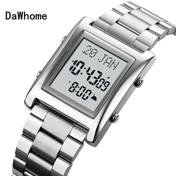 Azan Watch efter muslimsk bön med Qibla Compass Islam Al-Harameen Fajr Time Clock Inkludera Hijri-kalender Black White