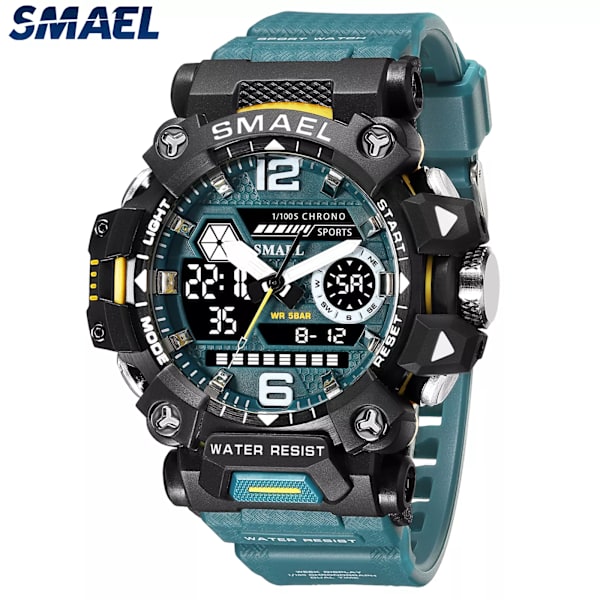 SMAEL Herrklockor 50m Vattentät Watch Military Man Watch Digital 8072 Dual Display Watch Quartz Led Digital ARMYGREEN