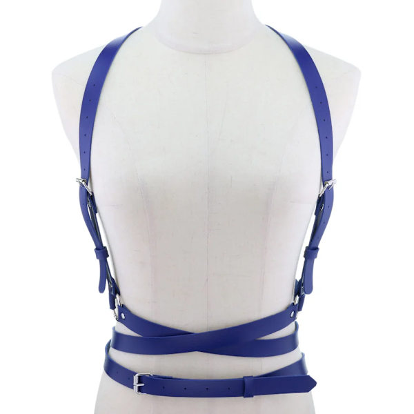 Europeisk och amerikansk PU Korsett Midjebälte Bröstrem Personlighet Trend Kroppssele Rem Sexig Sling Punk Gothic Bälte royal blue One size