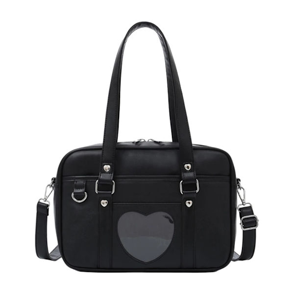 Japansk skolhandväska Pu-läder Hjärtformad Jk Uniform Bag Japansk High School Uniform Laptopväska Black Large