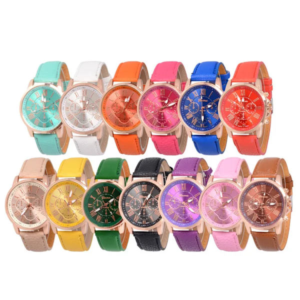 Mode Dam Quartz Watch Orange Läderrem Lyx Digital Roman Scale Alloy Urtavla Klockor För Kvinnor Present Par Klockor H07 H07-3