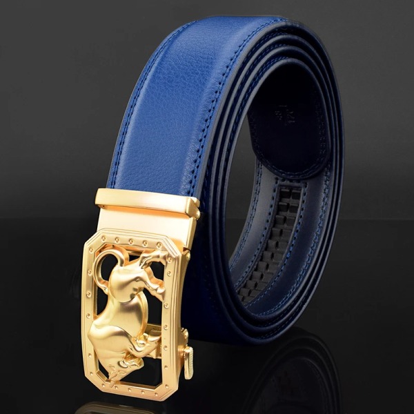 Lyxmärke tiger automatiskt spänne man vitt bälte äkta läder modedesigner Casual Hög kvalitet ceinture homme Blue gold(.193) 105CM(.193)