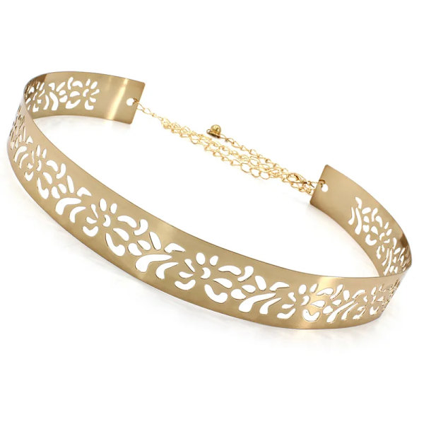 Modedesigner Guld Silver Justerbar Metall Bred Bling Midjeband Tallrik Damkedjor Midjebälte Kvinna Spegel Midjeband Gold Hollow 3.5cm One Size