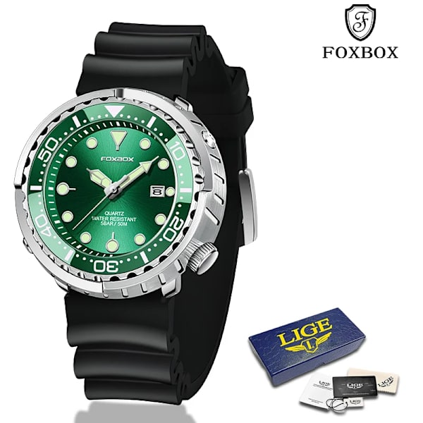 FOXBOX New Gold Modeklockor Herr Sport Watch Herr 50M Vattentäta Klockor Gyllene Armbandsur Man Relogio Masculino Black silver green