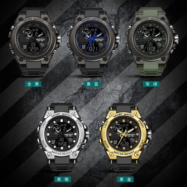 SANDA G Style Herr Digital Watch Date Militär Sportklockor Vattentät Elektronisk Armbandsur Herrklocka Orologio da uomo black gold 6008