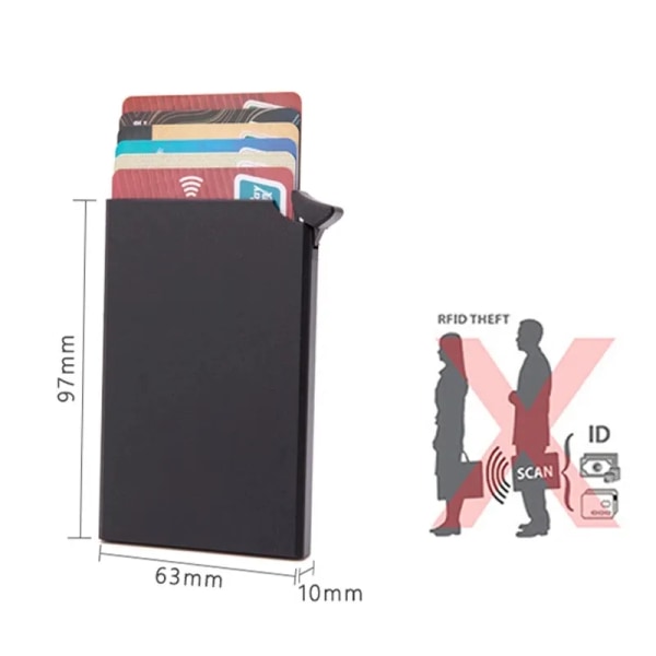 Bycobecy Ny plånbok för män RFID kreditkortshållare case Business Aluminiumlegeringslåda Automatisk handväska Smart Mini Kvinnor Pengaväska X-55-Black