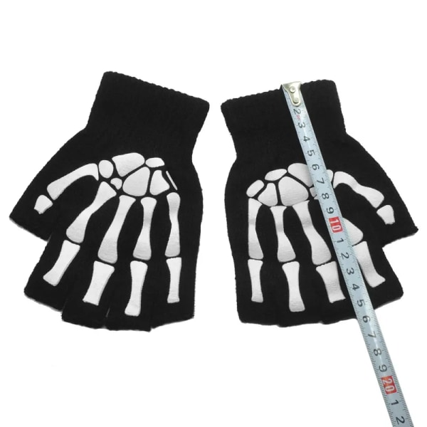 Vuxen enfärgad akryl halvfingerhandskar Skull Gripper Print Ridning Halkfria handledshandskar varma stickade handskar 1 pair