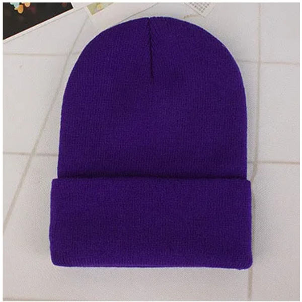 Mössa Vinter för Kvinnor Män Pojkar Flickor Virkad Skullies Hatt Enfärgad Unisex Höststickad Mössa Cap Vilda Tillbehör dark purple Head 45-60cm