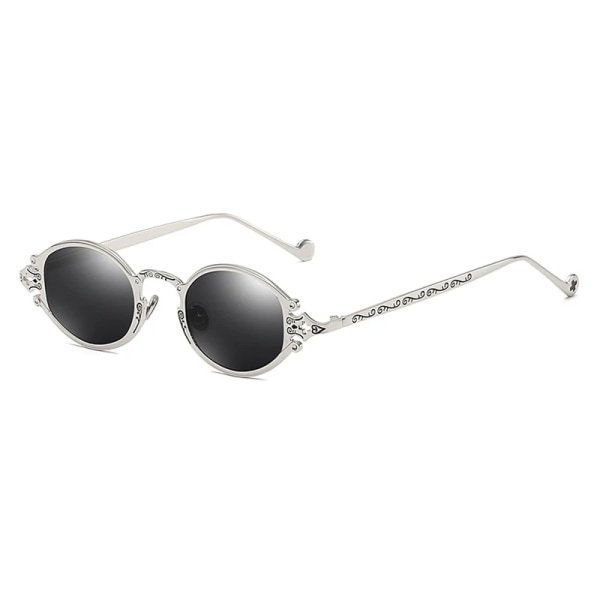 nya cateye street shoot man solglasögon dam retro steampunk glasögon gotisk oval Metallbåge snidade solglasögon Gafas sol mujer C4 Silver-Black