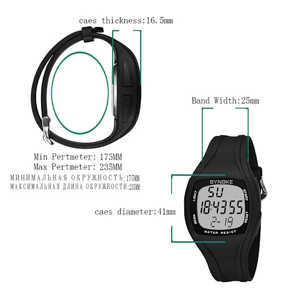 SYNOKE Digital Watch Herr Silikonrem Led Elektronisk Display Lysande Multifunktion Armbandsur Military Reloj Hombre ArmyGreen