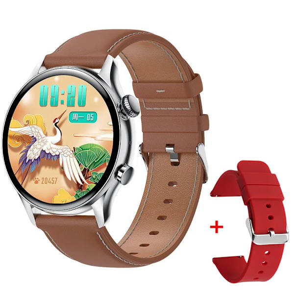 HK8 Pro Bluetooth Call I30 Smartwatch Herr 1,36 tum AMOLED 390*390 skärm Smart Watch IP68 Vattentät Silver Leather