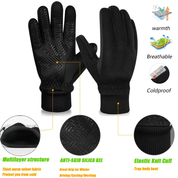 MOREOK -10℃ Vinterhandskar 3M Thinsulate Thermal Pekskärmscykelhandskar Varma cykelhandskar Halkfria cykelhandskar Herr 3M-Lightgray XXL