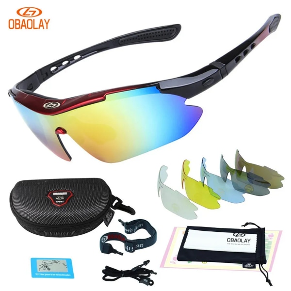 OBAOLAY Polarized UV400 Cykelsolglasögon Cykel Cykel Glasögon Goggle Ridning Utomhussport Fiskeglasögon 5 lins Män Kvinnor Black