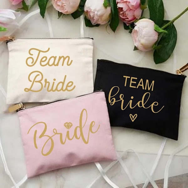 Team Bride Sminkväska Bachelorette Party Kosmetiska väskor Brudtärna Toalettartiklar Organizer Kvinnlig Förvaring Case Bröllopspresenter W01001-TBBK-D