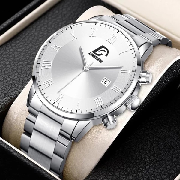 reloj hombre Mode Herrklockor Lyx rostfritt stål Kalender Quartz Armbandsur Herr Business Armband Watch watch homme As Shown 2