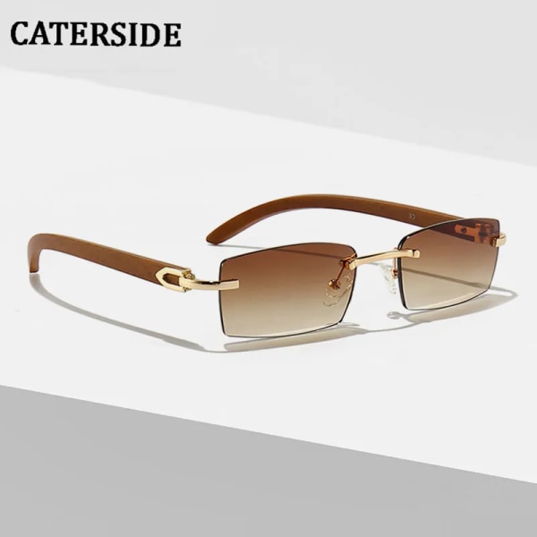 CATERSIDE New Punk Rimless Rectangle Solglasögon Herr 2021 Mode Vintage Trendig Small Ram Solglasögon Ramlösa Glasögon UV400 B04 Tea As Photos Showing