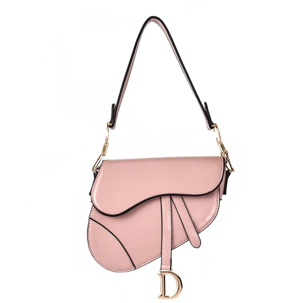 Ny designer sadelväska i PU-läder Kvinna Lyxmode Kvinnlig axel Bred rem Messenger Cross Body Handväska Handväska väska a main Pink-22x19x5.5CM