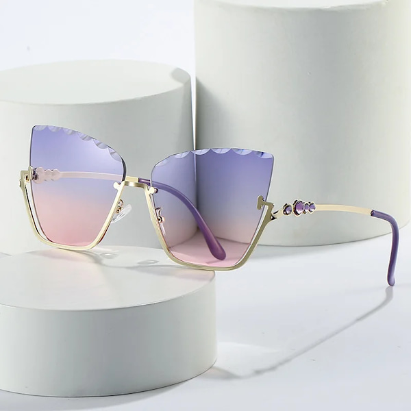Halvbåglösa Cat Eye-solglasögon Dammode Cateye-solglasögon för damer Trendiga metall halvramssolglasögon Purple as picture