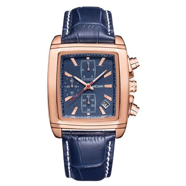 MEGIR nya casual märke klockor män hett mode sport armbandsur man kronograf läder watch för manlig lysande kalender timme Rose blue