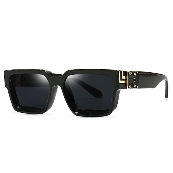 SHAUNA Retro Square Solglasögon UV400 Black golden gray as the picture