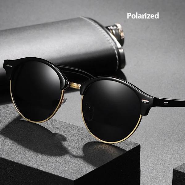 Klassiska halvbåglösa polariserade solglasögon Herr Dam Märkesdesigner Retro Driving Solglasögon Anti-bländning Oculos De Sol UV400 leopard tea AS